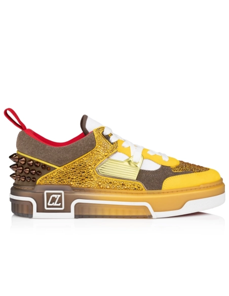 Replica Christian Louboutin Astroloubi Strass Sneakers Women Veau Velours Strass Yellow