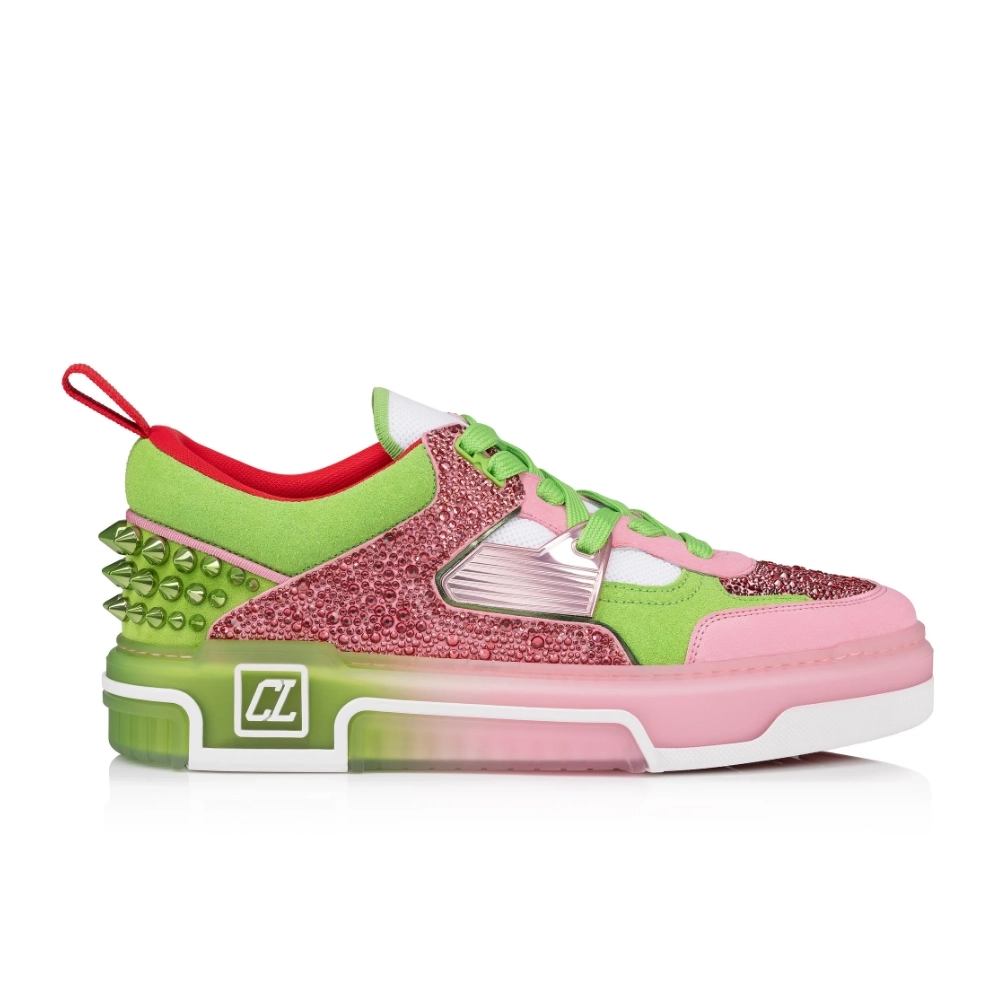 Fake Christian Louboutin Astroloubi Strass Sneakers Veau Velours Strass Pink Green