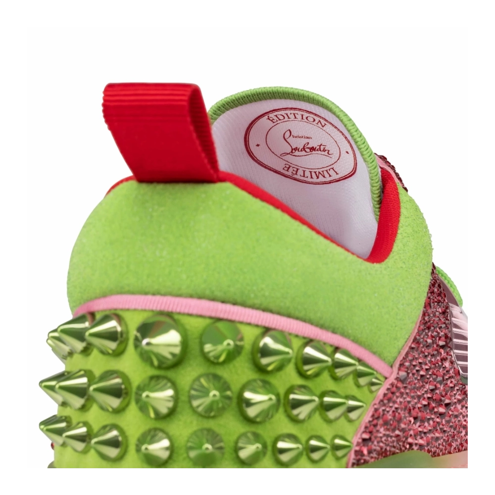 Fake Christian Louboutin Astroloubi Strass Sneakers Veau Velours Strass Pink Green