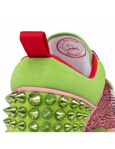 Fake Christian Louboutin Astroloubi Strass Sneakers Veau Velours Strass Pink Green