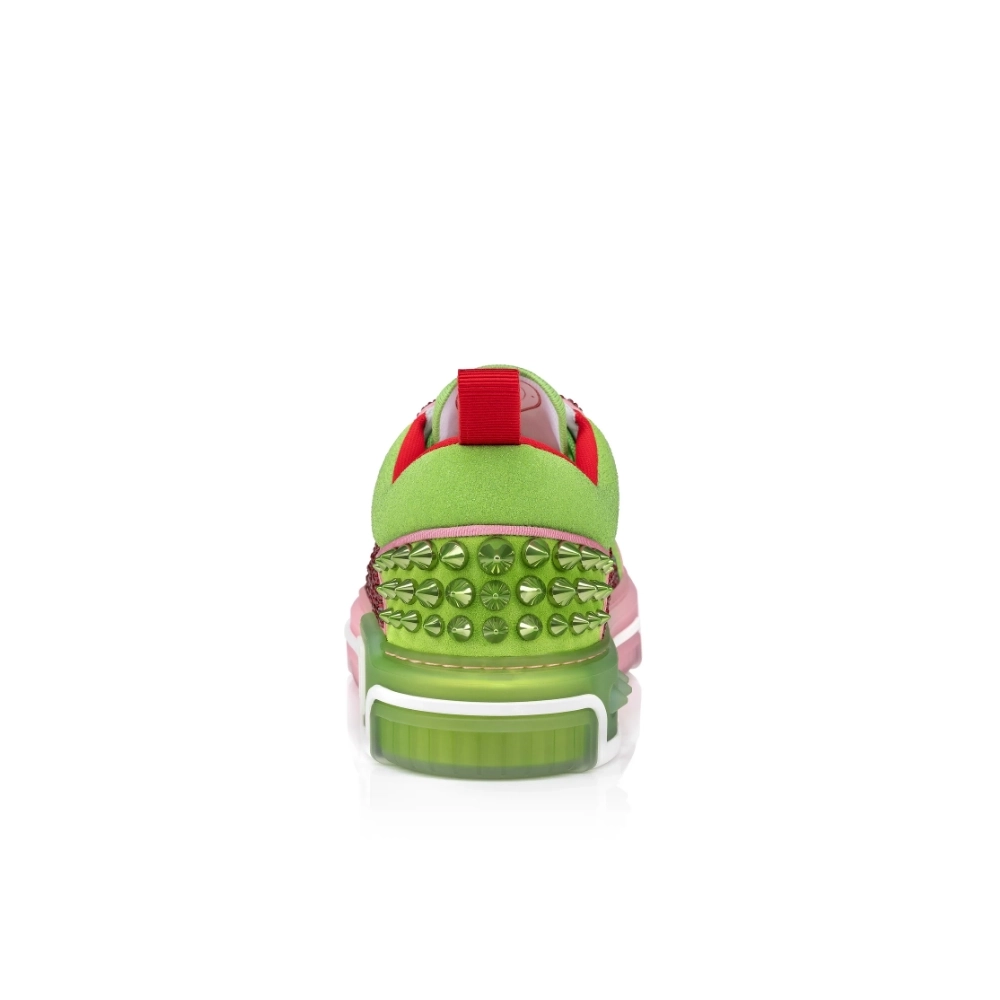 Fake Christian Louboutin Astroloubi Strass Sneakers Veau Velours Strass Pink Green