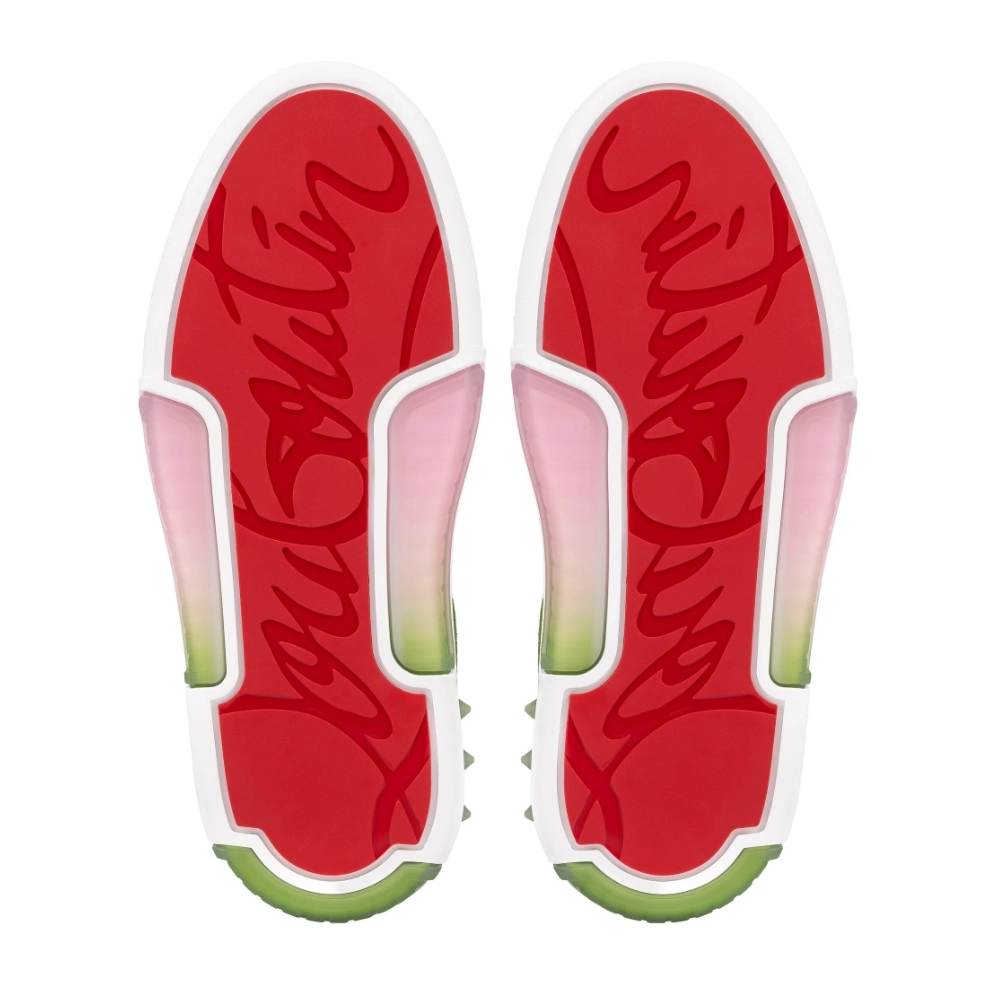 Fake Christian Louboutin Astroloubi Strass Sneakers Veau Velours Strass Pink Green