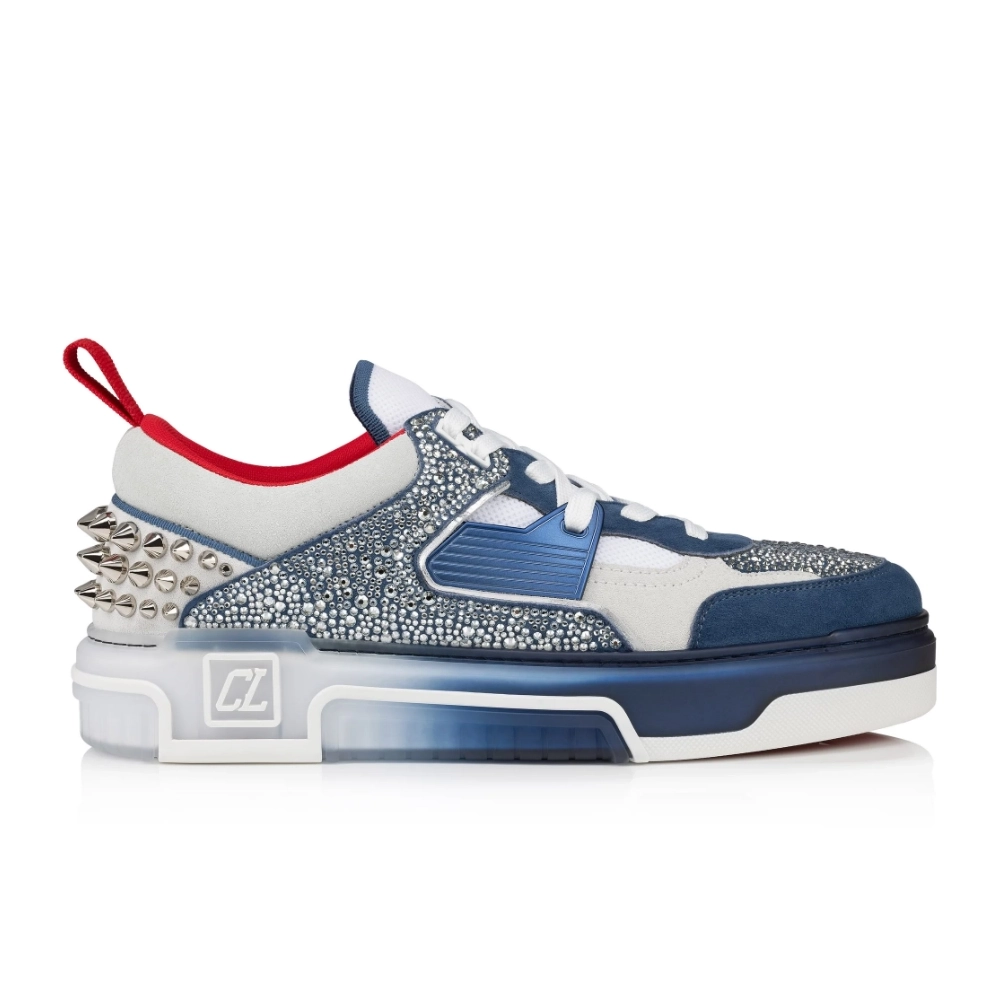 Replica Christian Louboutin Astroloubi Strass Sneakers Veau Velours Suede Leather Blue