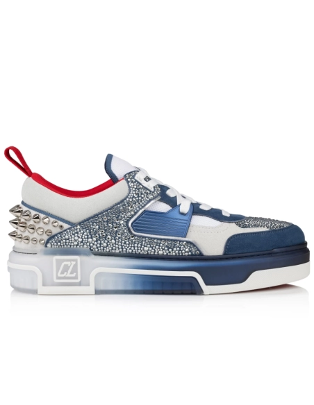 Replica Christian Louboutin Astroloubi Strass Sneakers Veau Velours Suede Leather Blue