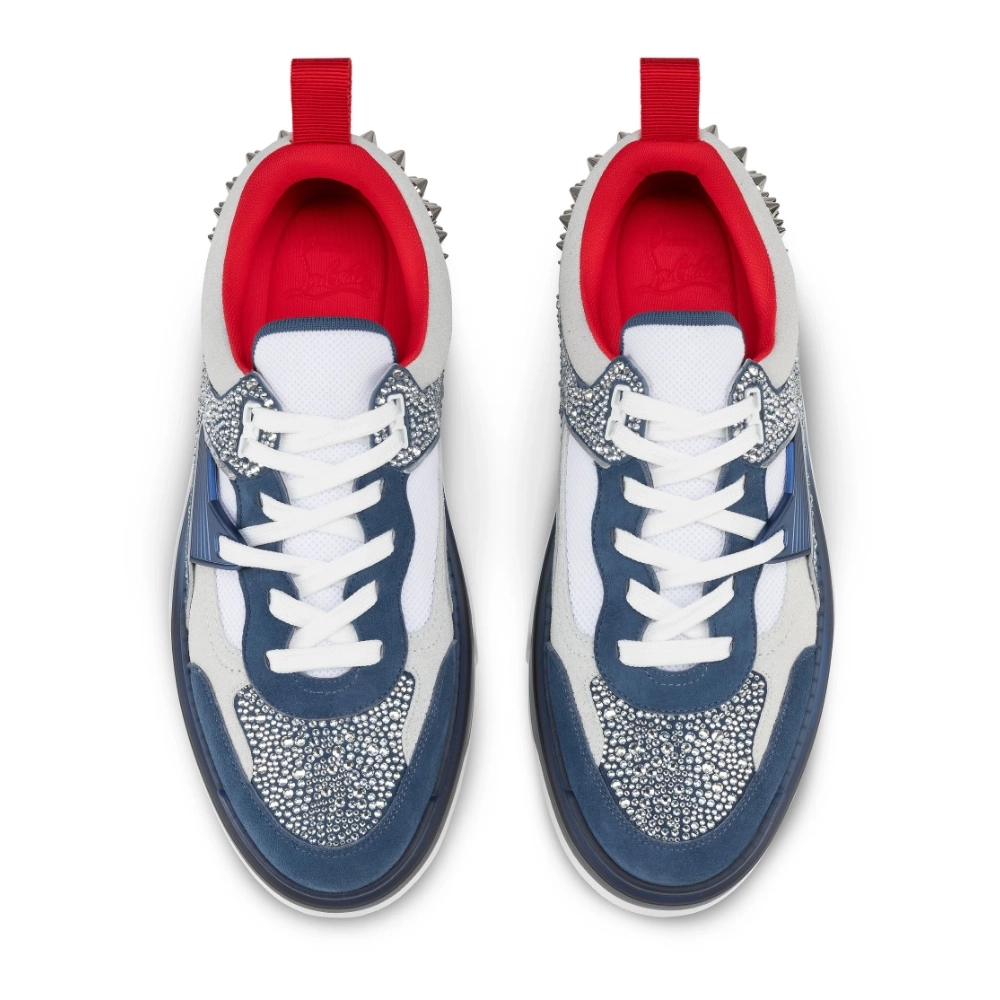 Replica Christian Louboutin Astroloubi Strass Sneakers Veau Velours Suede Leather Blue