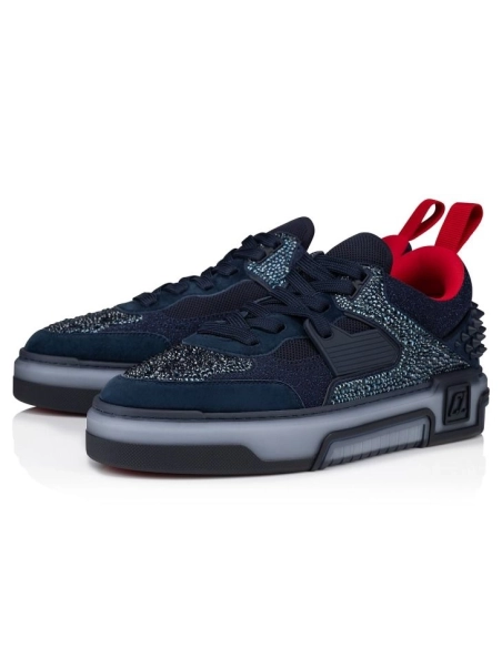 Fake Christian Louboutin Astroloubi Strass Sneakers Veau Velours Strass Navy, Replica Christian Louboutin Shoes