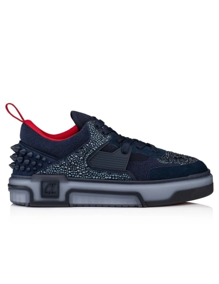 Fake Christian Louboutin Astroloubi Strass Sneakers Veau Velours Strass Navy, Replica Christian Louboutin Shoes