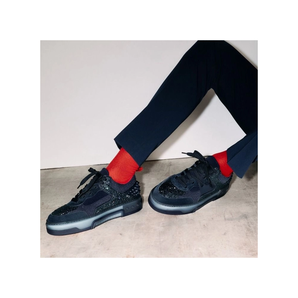 Fake Christian Louboutin Astroloubi Strass Sneakers Veau Velours Strass Navy, Replica Christian Louboutin Shoes