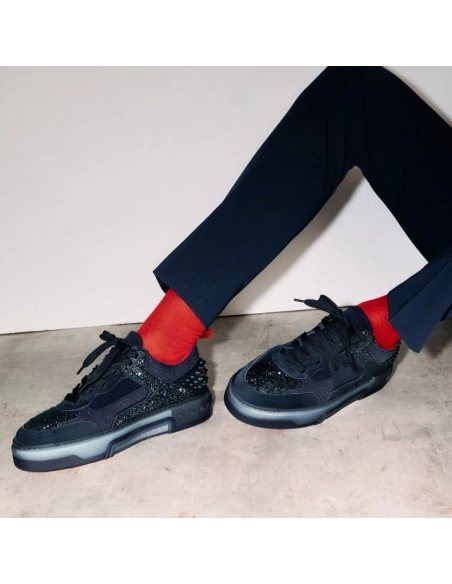 Fake Christian Louboutin Astroloubi Strass Sneakers Veau Velours Strass Navy, Replica Christian Louboutin Shoes