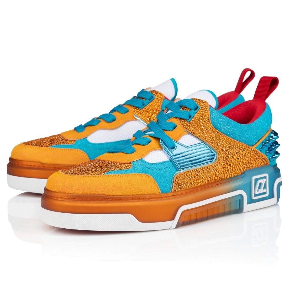 Replica Christian Louboutin Astroloubi Strass Sneakers Calf Leather Hibiscus, Fake Christian Louboutin