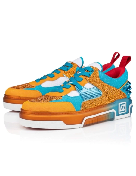 Replica Christian Louboutin Astroloubi Strass Sneakers Calf Leather Hibiscus, Fake Christian Louboutin
