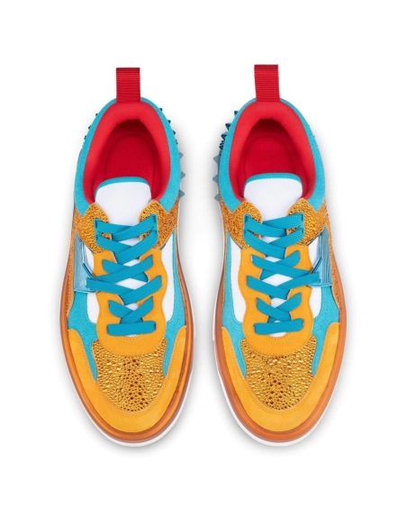 Replica Christian Louboutin Astroloubi Strass Sneakers Calf Leather Hibiscus, Fake Christian Louboutin