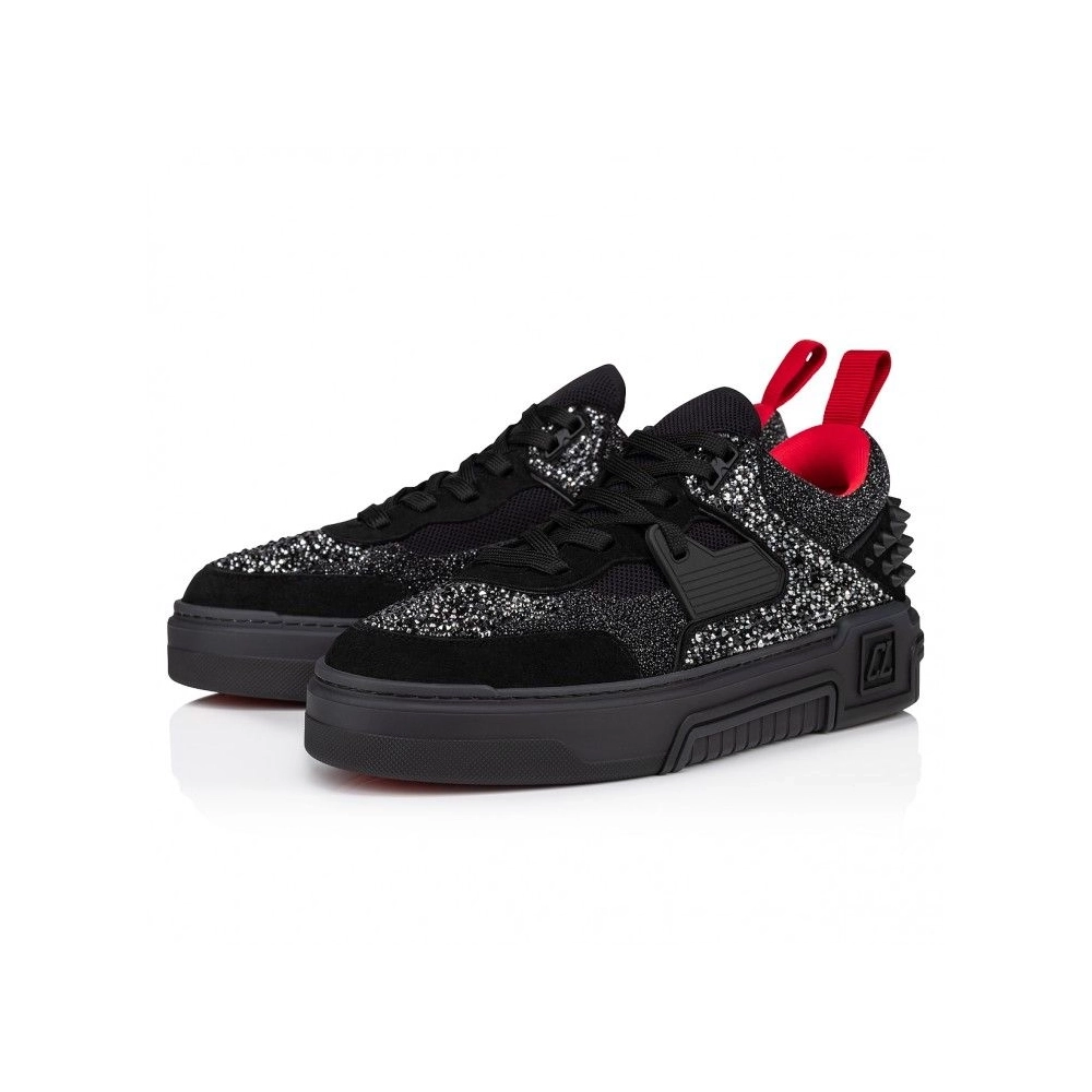 Discount Christian Louboutin Astroloubi Strass Sneakers Veau Velours Suede Leather Comete Black Outlet