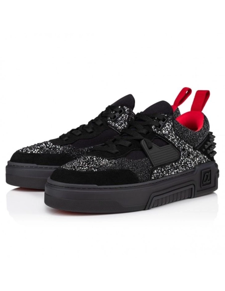 Discount Christian Louboutin Astroloubi Strass Sneakers Veau Velours Suede Leather Comete Black Outlet