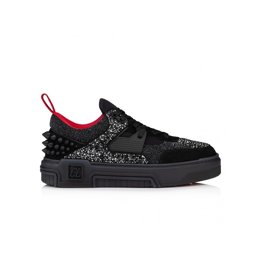 Discount Christian Louboutin Astroloubi Strass Sneakers Veau Velours Suede Leather Comete Black Outlet