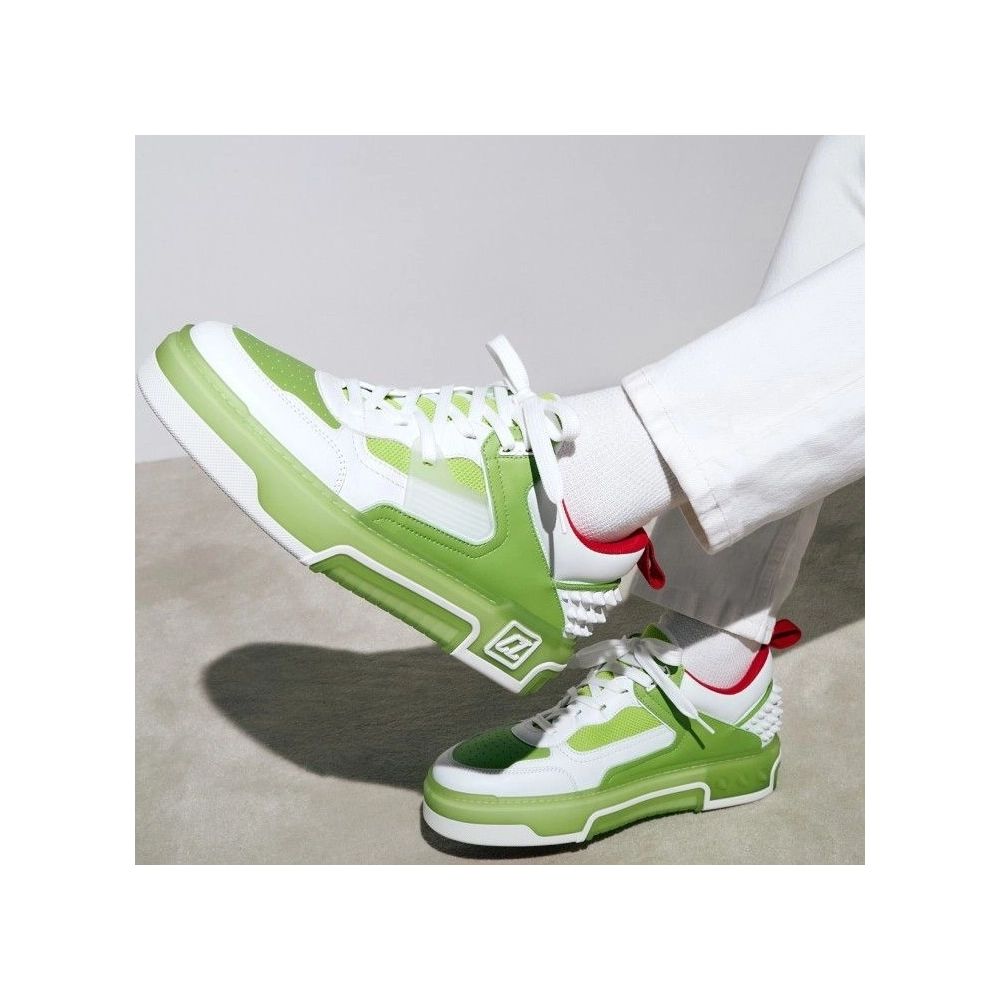Discount Christian Louboutin Astroloubi Sneakers Calf Leather And Nappa Leather White Green, Cheap Christian Louboutin Shoes