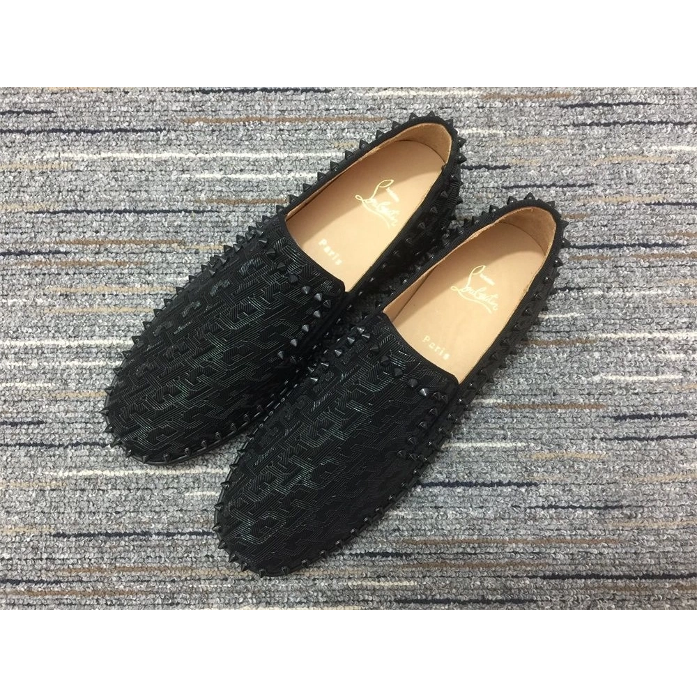 Replica Christian Louboutin Pik Boat Spikes Slip-on Loafers Black, Knockoff CL Shoes