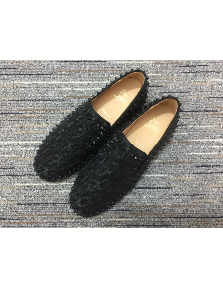 Replica Christian Louboutin Pik Boat Spikes Slip-on Loafers Black, Knockoff CL Shoes