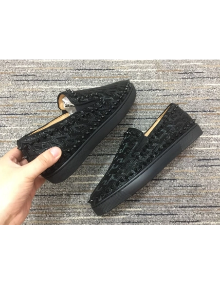 Replica Christian Louboutin Pik Boat Spikes Slip-on Loafers Black, Knockoff CL Shoes