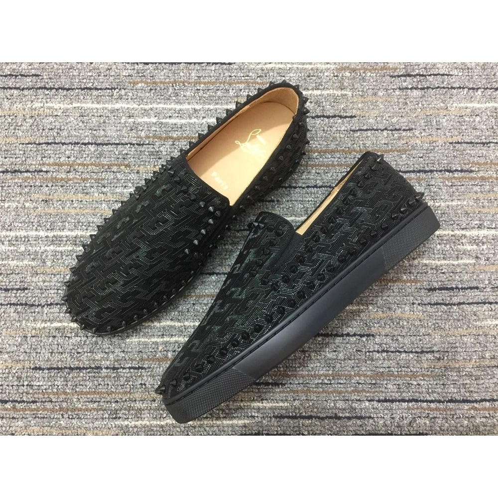 Replica Christian Louboutin Pik Boat Spikes Slip-on Loafers Black, Knockoff CL Shoes