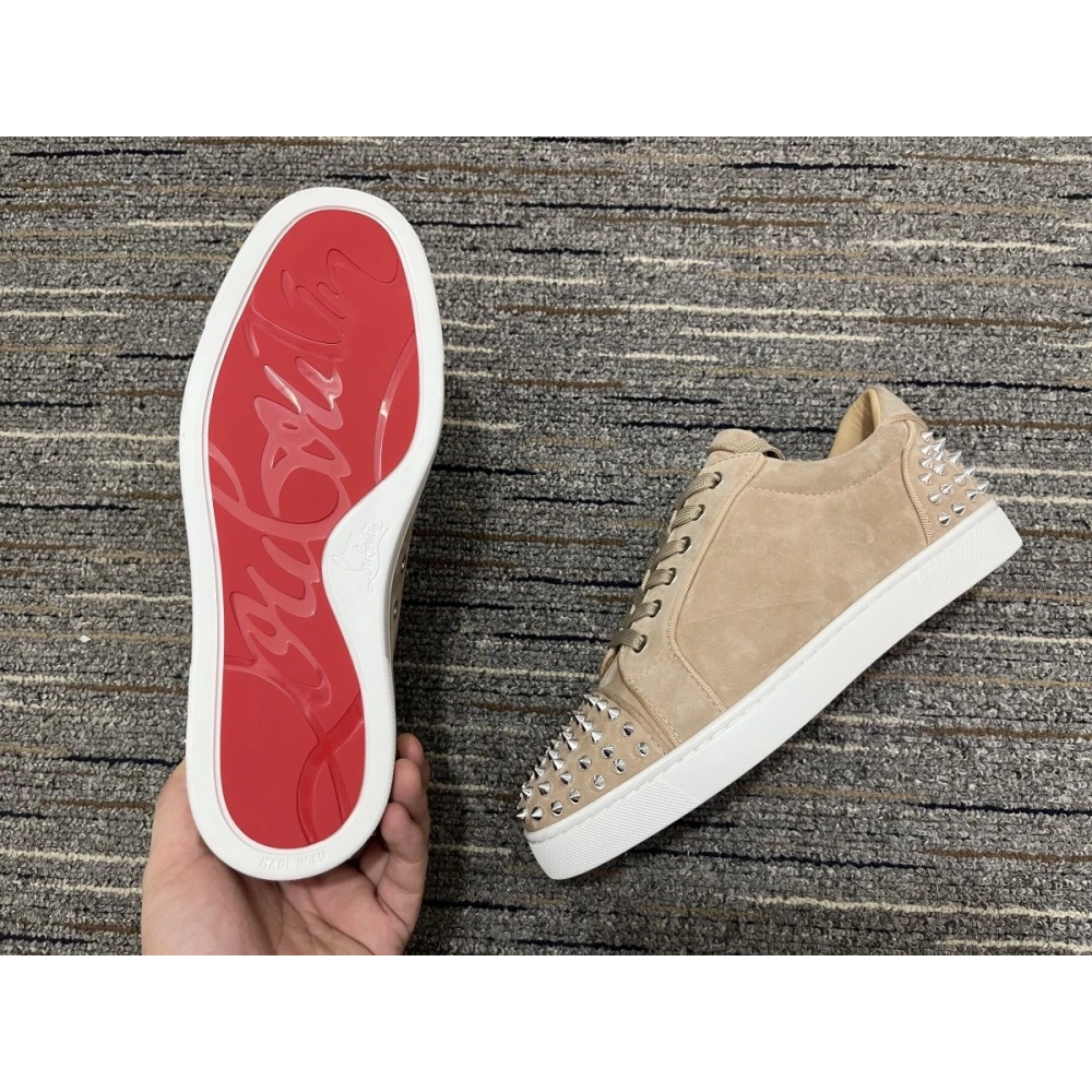 Discount Christian Louboutin Seavaste 2 Orlato Flat Low-top Suede Leather Sand Outlet
