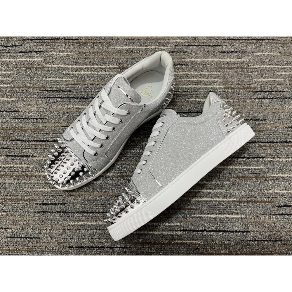 Knockoff Christian Louboutin Vieira 2 Low-top Men Sneakers Glitter Calf Leather Silver
