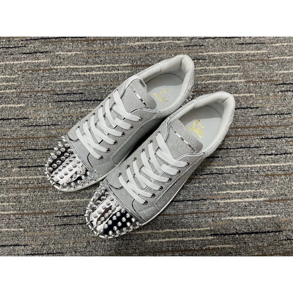 Knockoff Christian Louboutin Vieira 2 Low-top Men Sneakers Glitter Calf Leather Silver