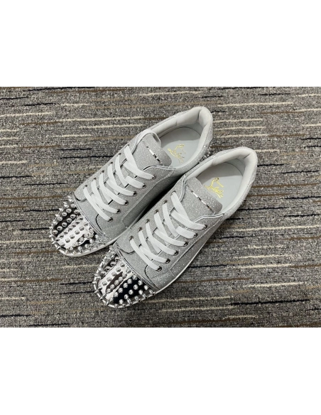 Knockoff Christian Louboutin Vieira 2 Low-top Men Sneakers Glitter Calf Leather Silver