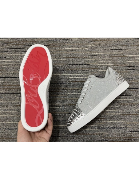 Knockoff Christian Louboutin Vieira 2 Low-top Men Sneakers Glitter Calf Leather Silver
