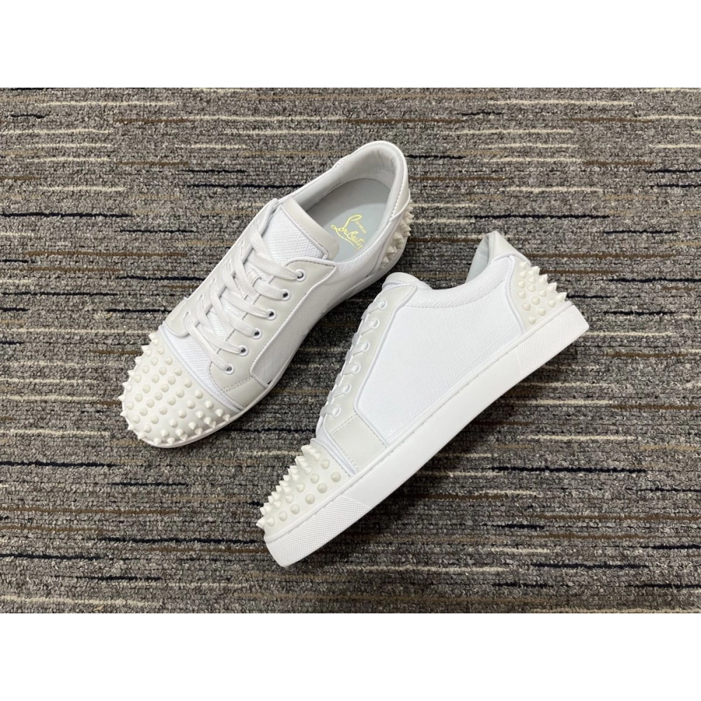 Replica Christian Louboutin Seavaste 2 Orla Falt Low-top Sneakers Calf and Fabric White