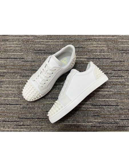 Replica Christian Louboutin Seavaste 2 Orla Falt Low-top Sneakers Calf and Fabric White