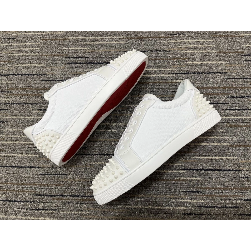 Replica Christian Louboutin Seavaste 2 Orla Falt Low-top Sneakers Calf and Fabric White