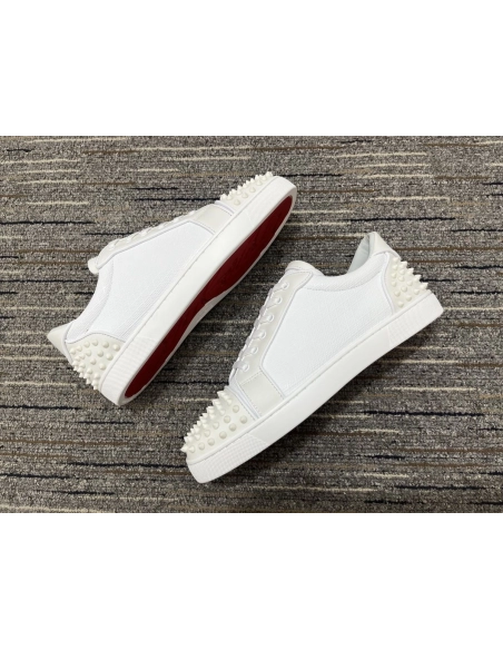 Replica Christian Louboutin Seavaste 2 Orla Falt Low-top Sneakers Calf and Fabric White
