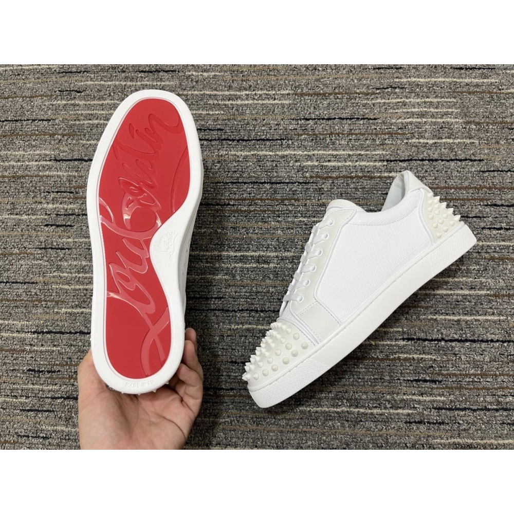 Replica Christian Louboutin Seavaste 2 Orla Falt Low-top Sneakers Calf and Fabric White