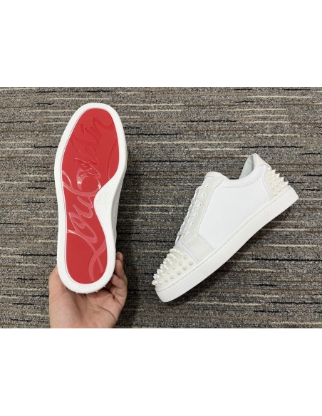 Replica Christian Louboutin Seavaste 2 Orla Falt Low-top Sneakers Calf and Fabric White