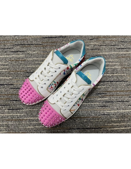 Cheap Christian Louboutin Version Viera 2 Flat Low-top Sneakers Calf Fabric Multicolor