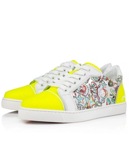 Discount Christian Louboutin Fun Vieira Low-top Sneakers Fluo Yellow Calf Leather Outlet