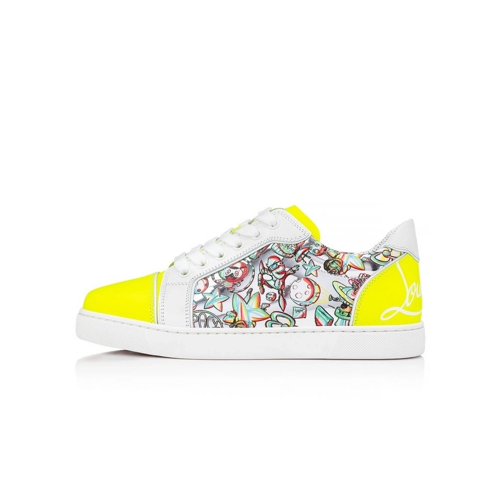 Discount Christian Louboutin Fun Vieira Low-top Sneakers Fluo Yellow Calf Leather Outlet