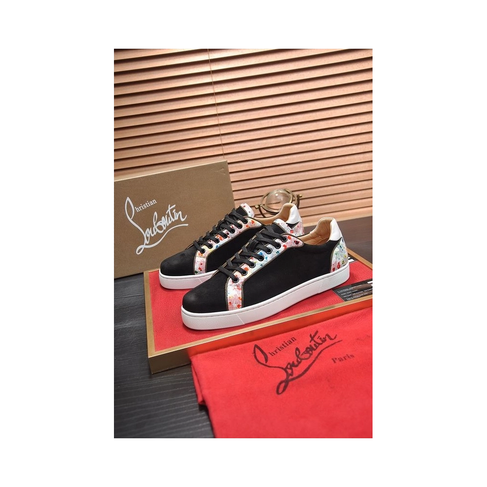 Discount Christian Louboutin Men Sneakers Low-top Leather Trim Veau Velours Multicolor Outlet