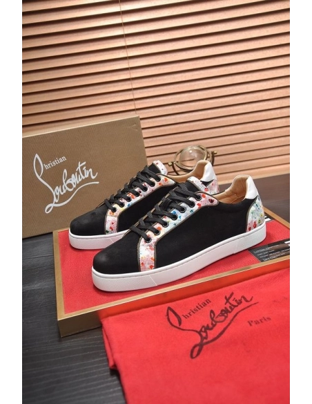 Discount Christian Louboutin Men Sneakers Low-top Leather Trim Veau Velours Multicolor Outlet