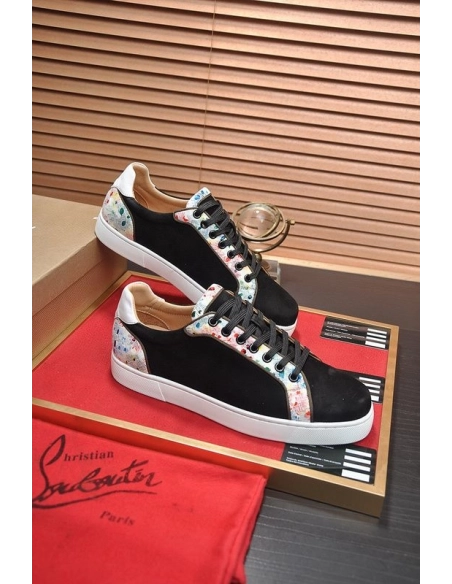 Discount Christian Louboutin Men Sneakers Low-top Leather Trim Veau Velours Multicolor Outlet