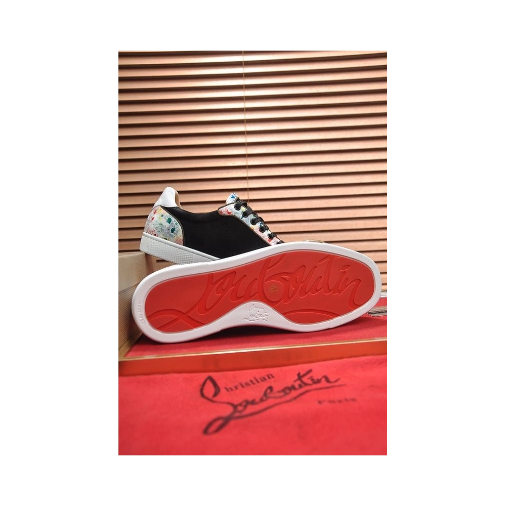 Discount Christian Louboutin Men Sneakers Low-top Leather Trim Veau Velours Multicolor Outlet
