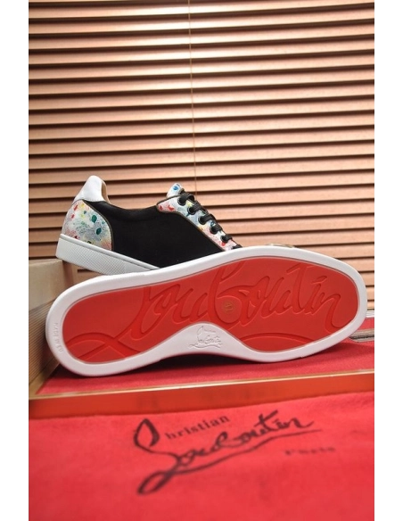 Discount Christian Louboutin Men Sneakers Low-top Leather Trim Veau Velours Multicolor Outlet