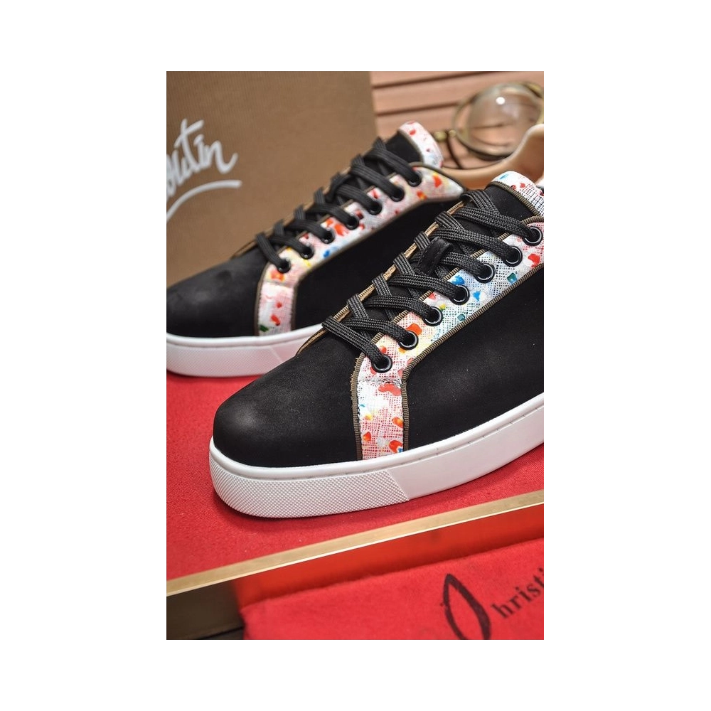 Discount Christian Louboutin Men Sneakers Low-top Leather Trim Veau Velours Multicolor Outlet