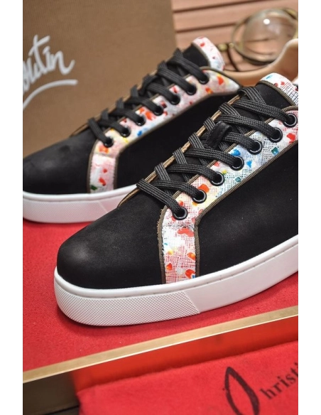 Discount Christian Louboutin Men Sneakers Low-top Leather Trim Veau Velours Multicolor Outlet
