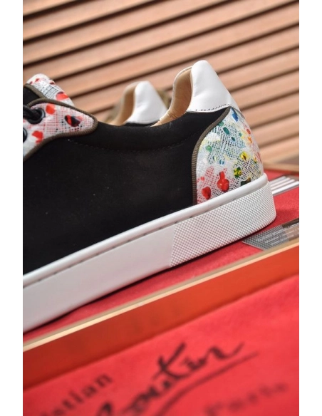 Discount Christian Louboutin Men Sneakers Low-top Leather Trim Veau Velours Multicolor Outlet