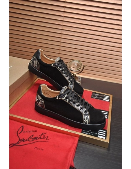 Cheap Christian Louboutin Men Sneakers Low-top Python Pattern Trim Veau Velours Black Sale Online