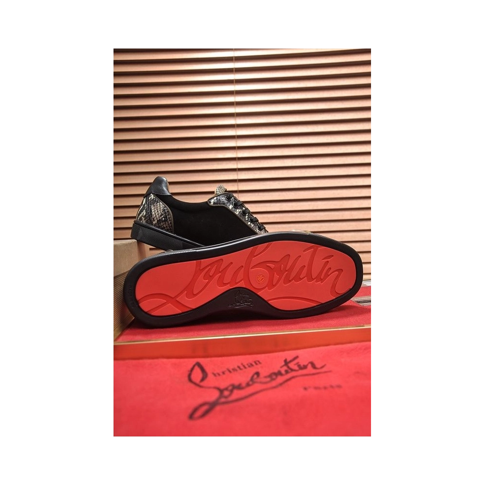Cheap Christian Louboutin Men Sneakers Low-top Python Pattern Trim Veau Velours Black Sale Online