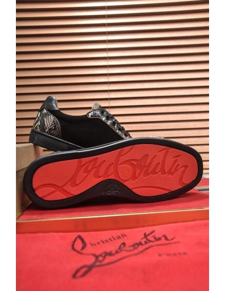 Cheap Christian Louboutin Men Sneakers Low-top Python Pattern Trim Veau Velours Black Sale Online