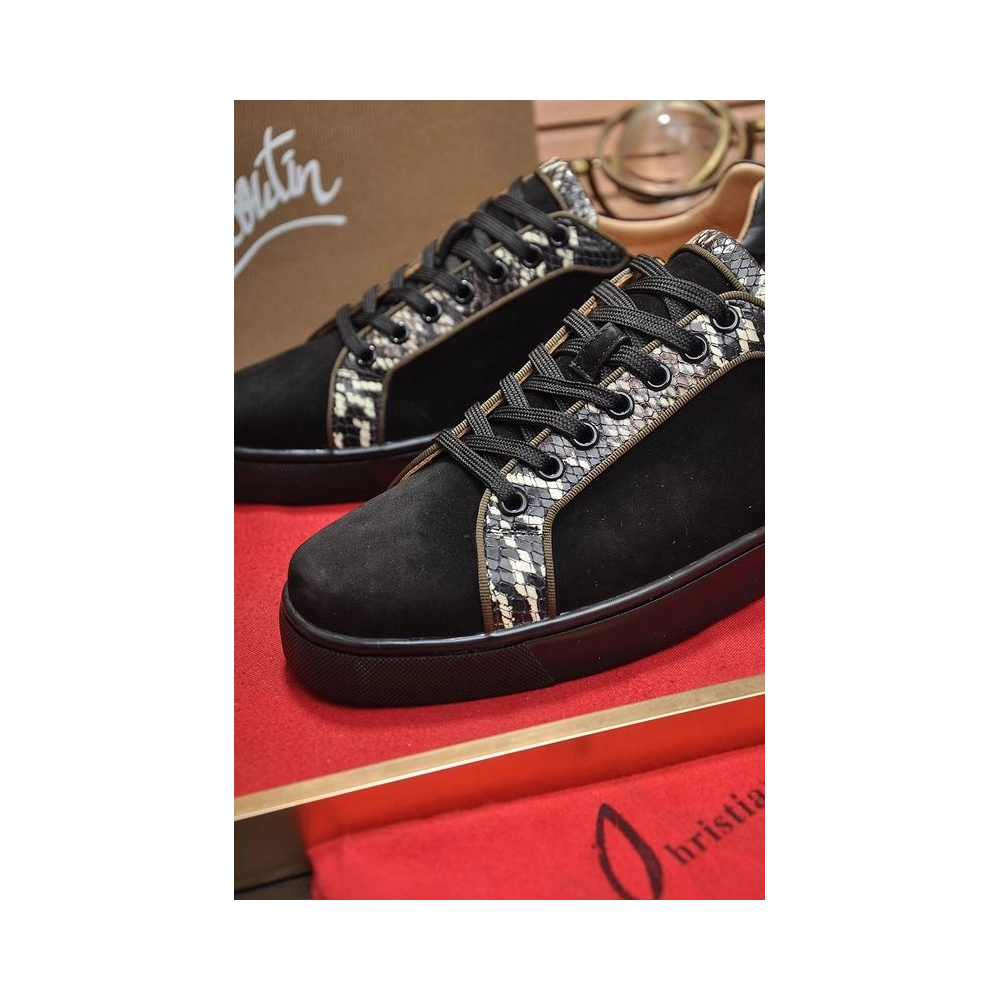 Cheap Christian Louboutin Men Sneakers Low-top Python Pattern Trim Veau Velours Black Sale Online